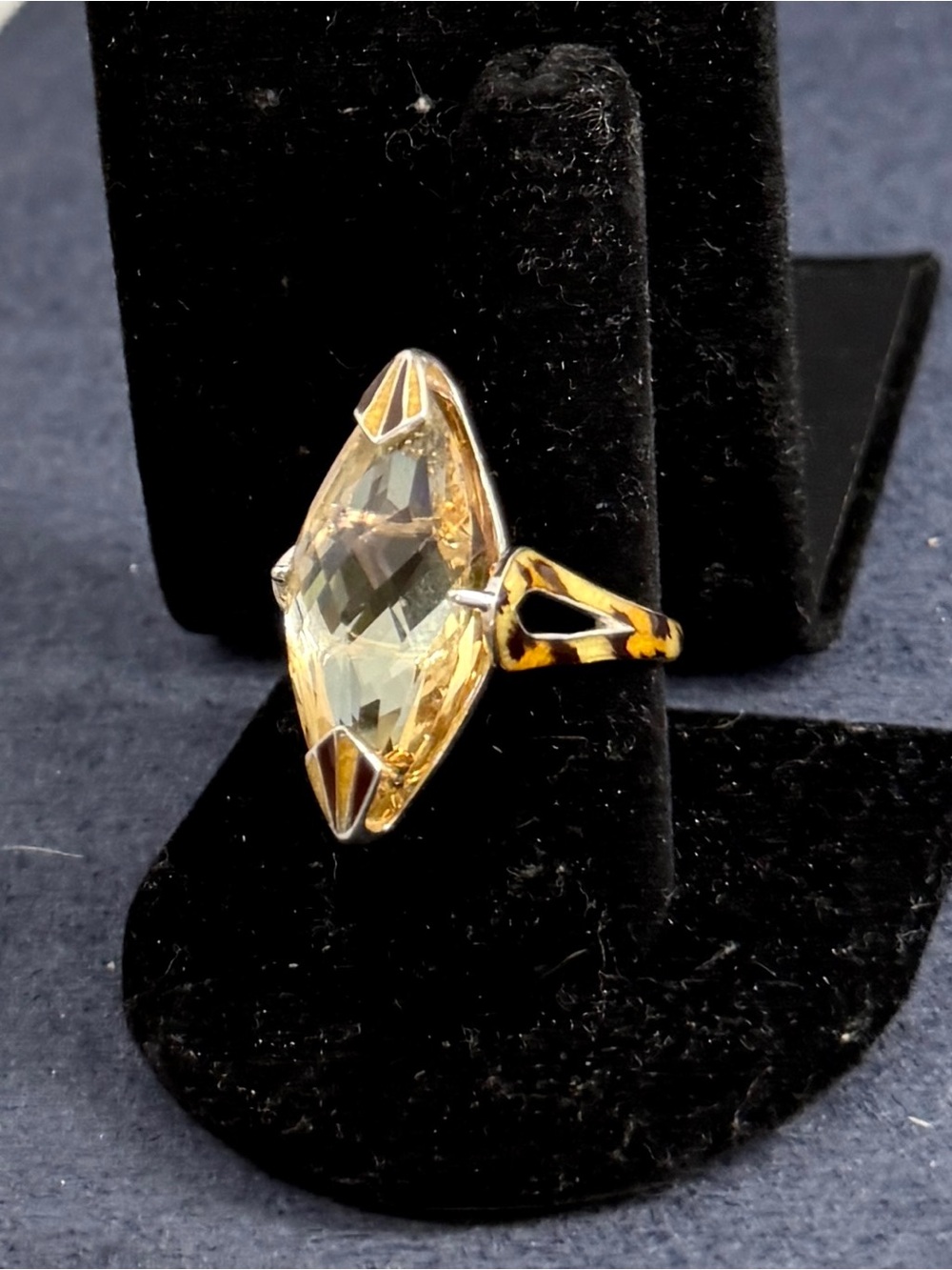 DAVID SIGAL Sterling Silver Gold-Tone Orange CZ Leopard Cheetah Enamel Ring 8.75